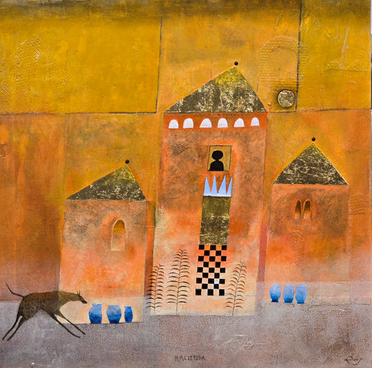 Mathias Saving, painting, Hacienda, 75 x 75 cm