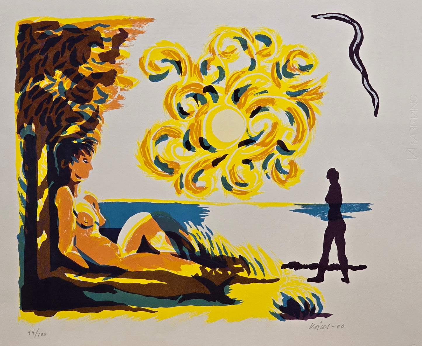 Olle Kåks, lito, Beach, 52 x 43 cm