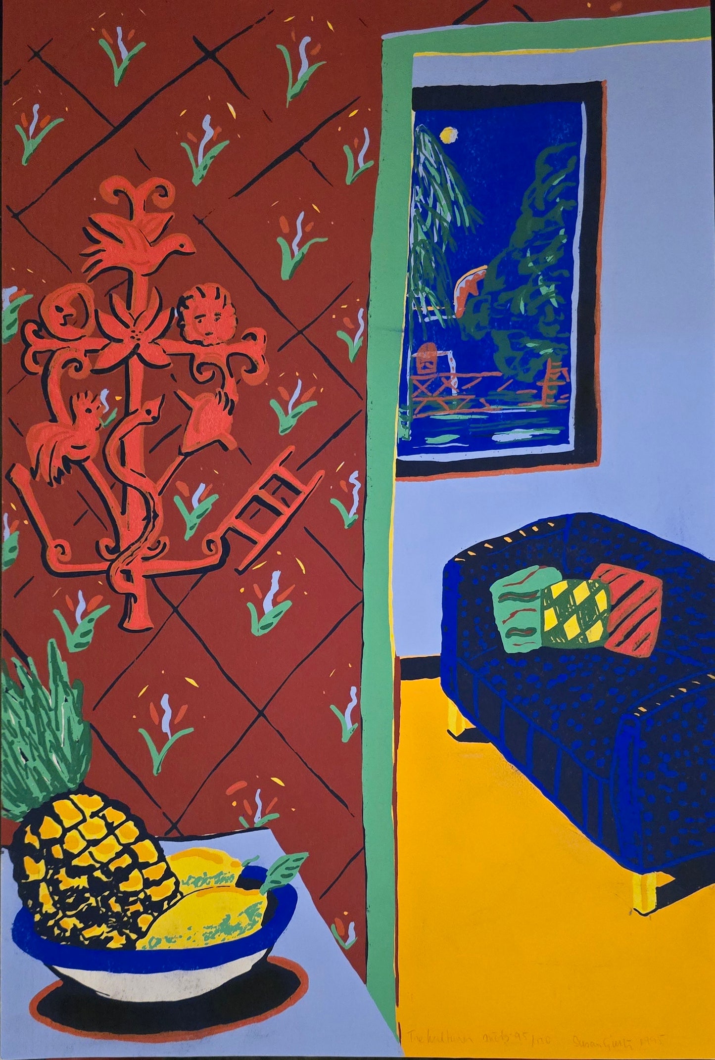 Susan Gillhög, serigrafi, Ananas, 40 x 60 cm