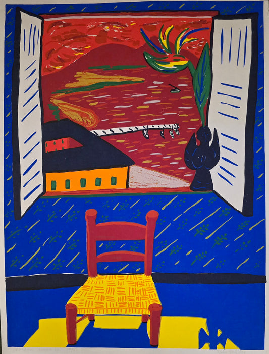 Susan Gillhög, serigrafi, Stolen, 46 x 62 cm