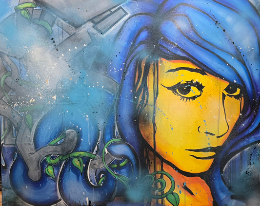Johan Wattberg, painting, Girl with blue hair, 100 x 80 cm
