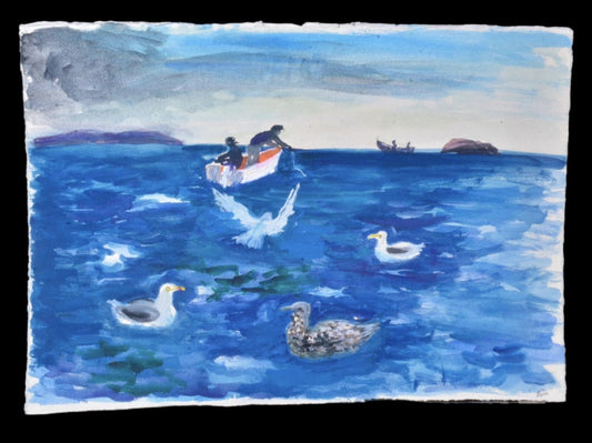 Evy Lås, watercolour, Fisherman, 55 x 40 cm