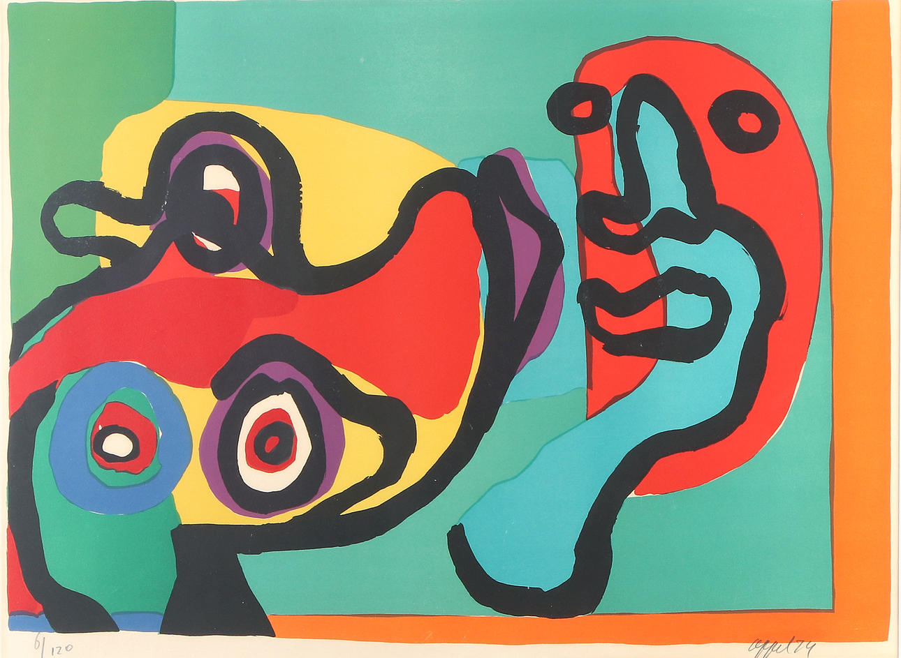 Karel Appel, Litho, "Meeting in the sun" 1974, 70 x 53 cm